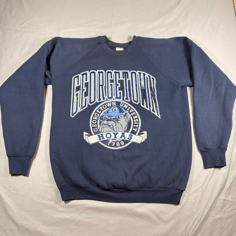 Vintage Georgetown University Hoyas Sweatshirt Navy Blue Mascot Graphic XL